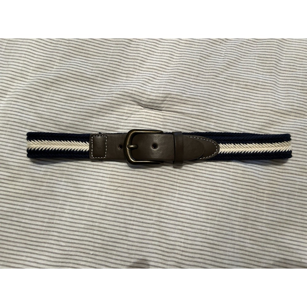 Oshkosh B'Gosh Boys Size Medium Braided‎ Woven Belt Navy Blue White Faux Leather